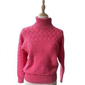 Ossi Pink Turtleneck Ski Sweater vintage mint condition wool cotton blend sz sm